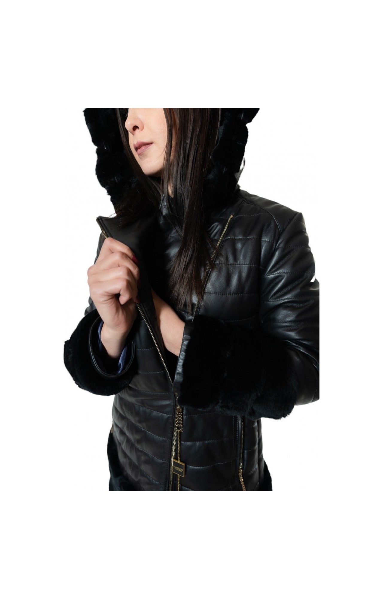 R-410 PERFECTO LEATHER JACKET WITH NATURAL REX FUR BLACK