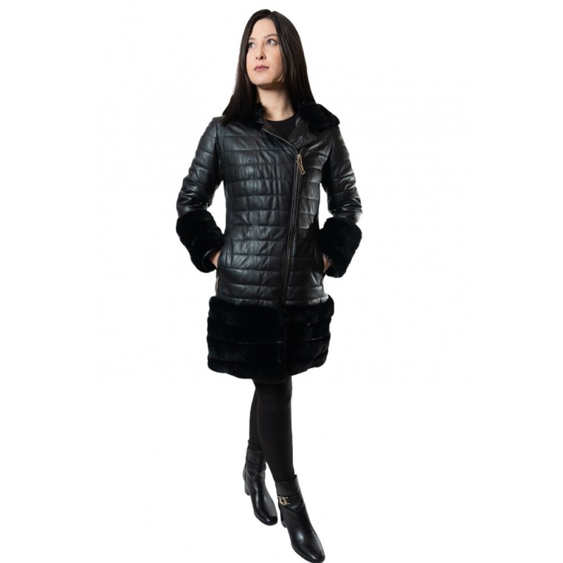 R-410 ΔΕΡΜΑΤΙΝΟ ΠΑΛΤΟ ΜΕ ΦΥΣΙΚΗ ΓΟΥΝΑ REX ΜΑΥΡΟ