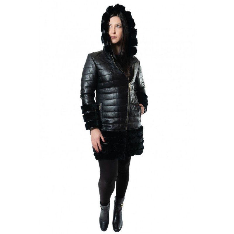 R-410 ΔΕΡΜΑΤΙΝΟ ΠΑΛΤΟ ΜΕ ΦΥΣΙΚΗ ΓΟΥΝΑ REX ΜΑΥΡΟ