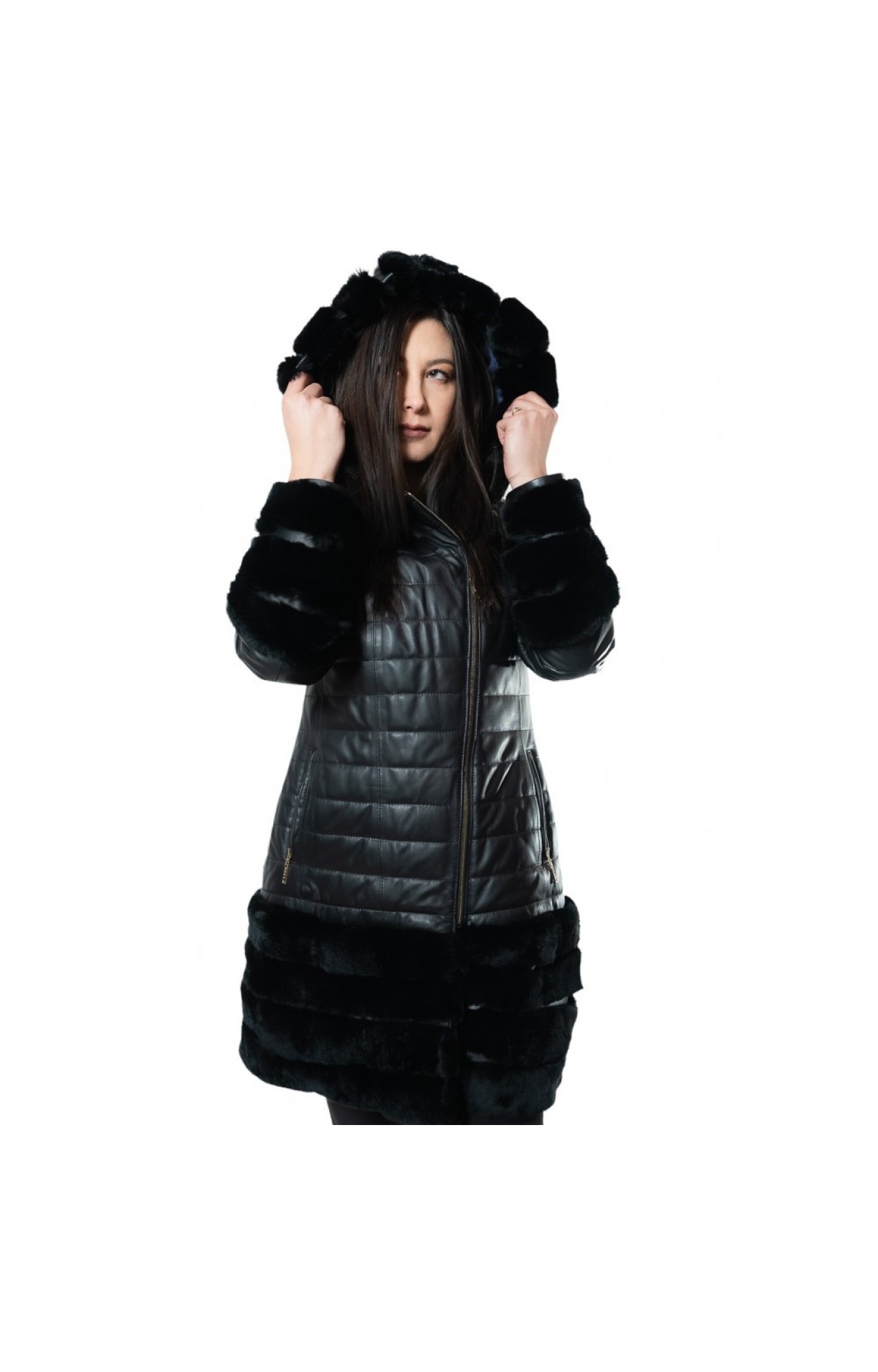 R-410 PERFECTO LEATHER JACKET WITH NATURAL REX FUR BLACK