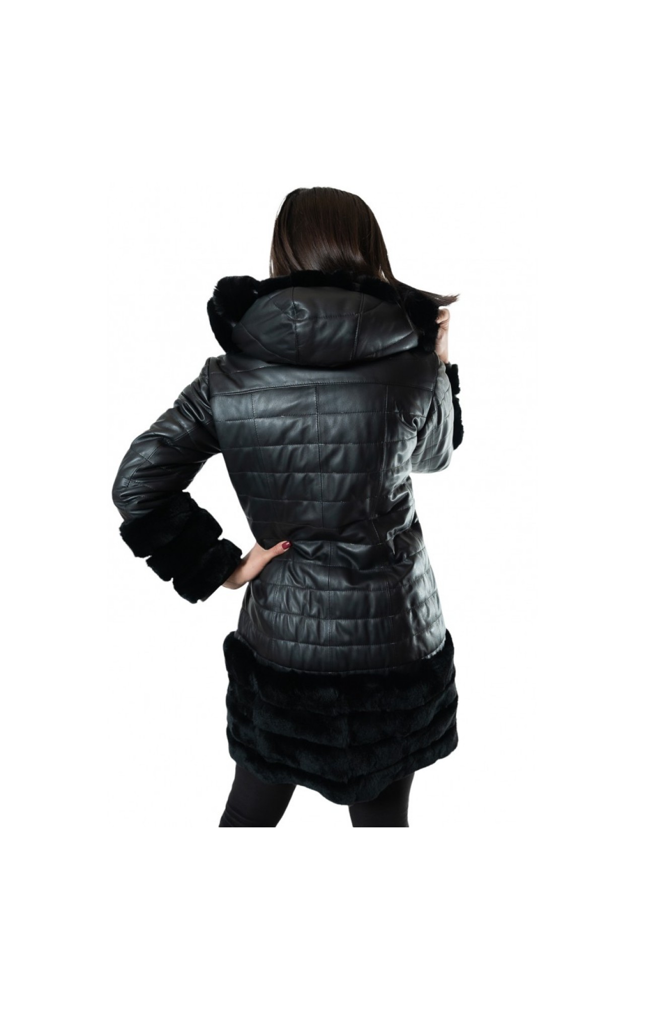 R-410 PERFECTO LEATHER JACKET WITH NATURAL REX FUR BLACK