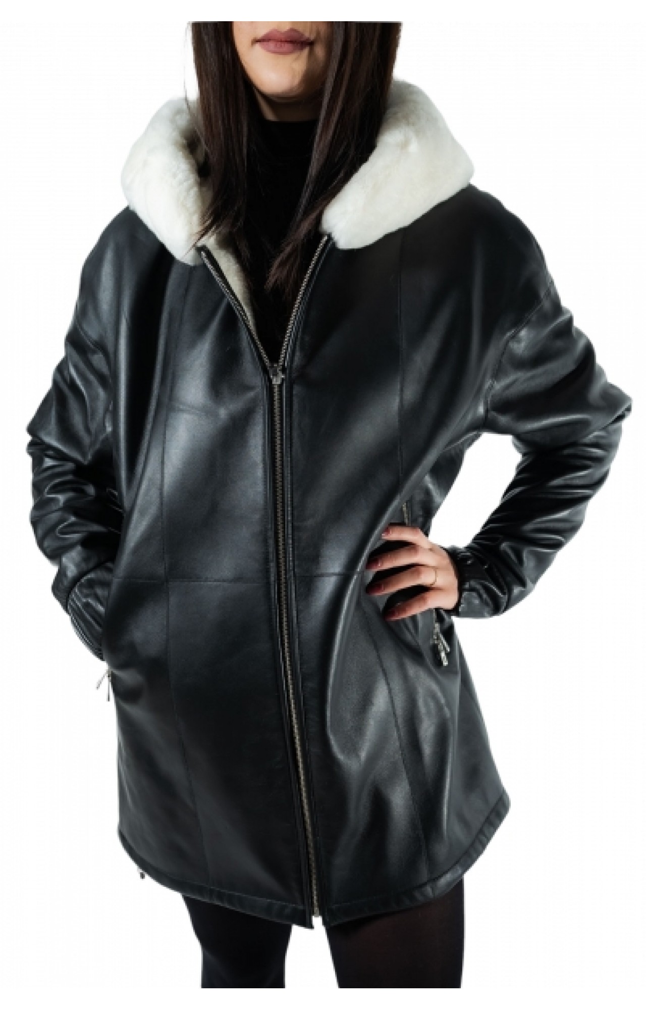 WOMEN'S LEATHER JACKET B-3469 BLACK