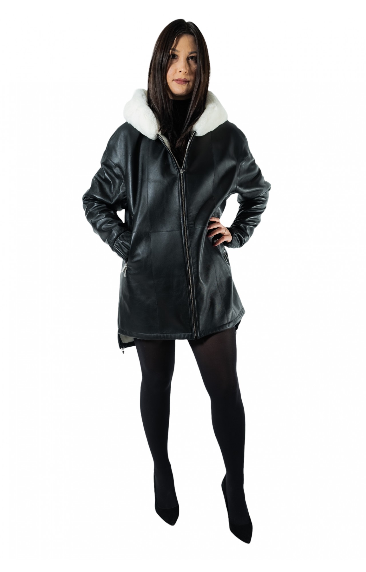 WOMEN'S LEATHER JACKET B-3469 BLACK