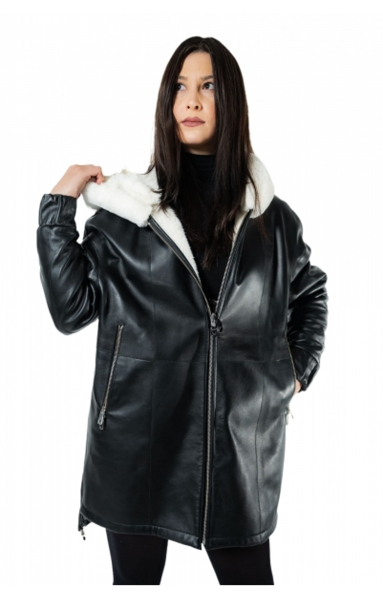 WOMEN'S LEATHER JACKET B-3469 BLACK