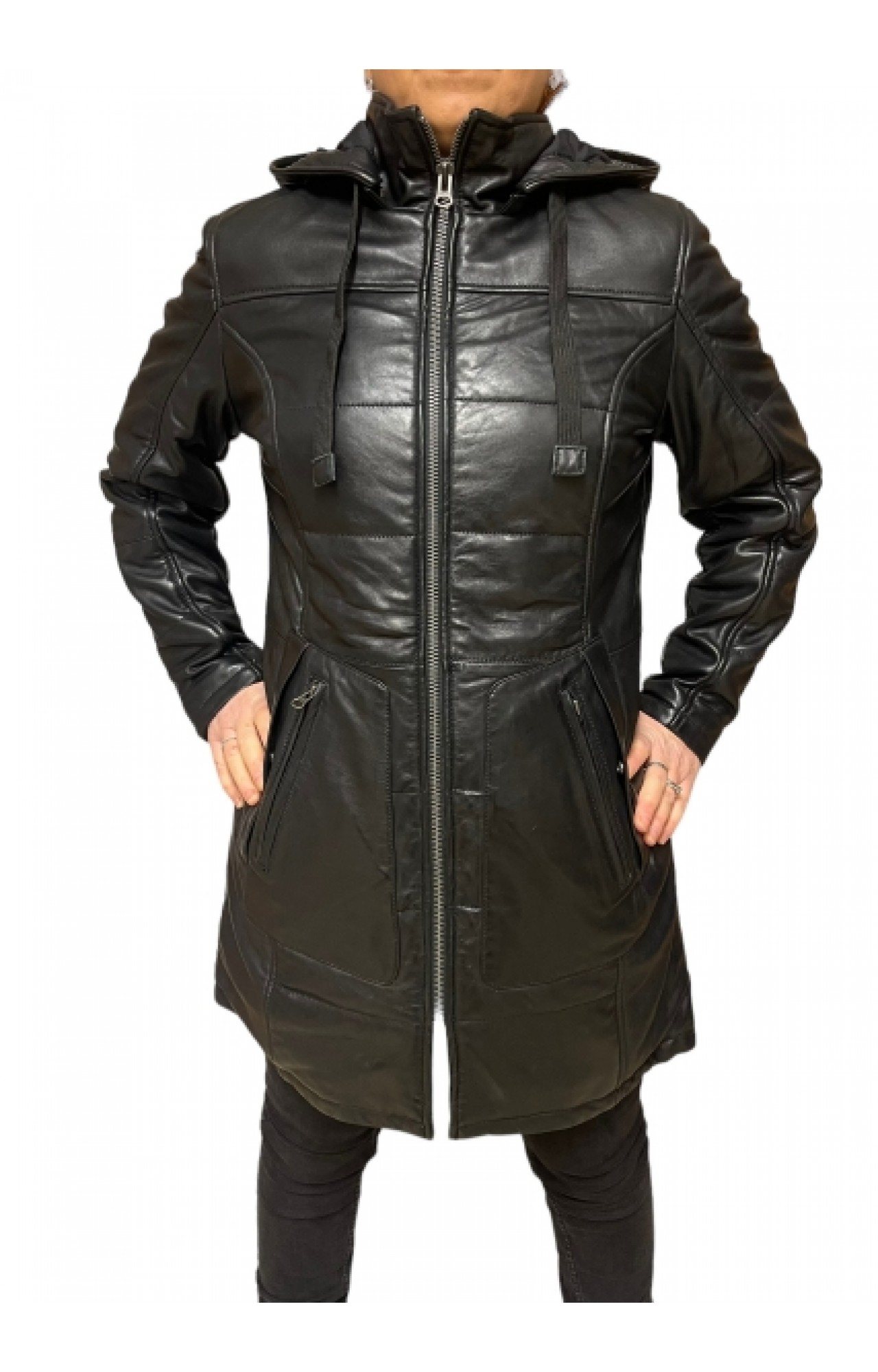UC-100676 WOMENS LEATHER PUFFER JACKET BLACK