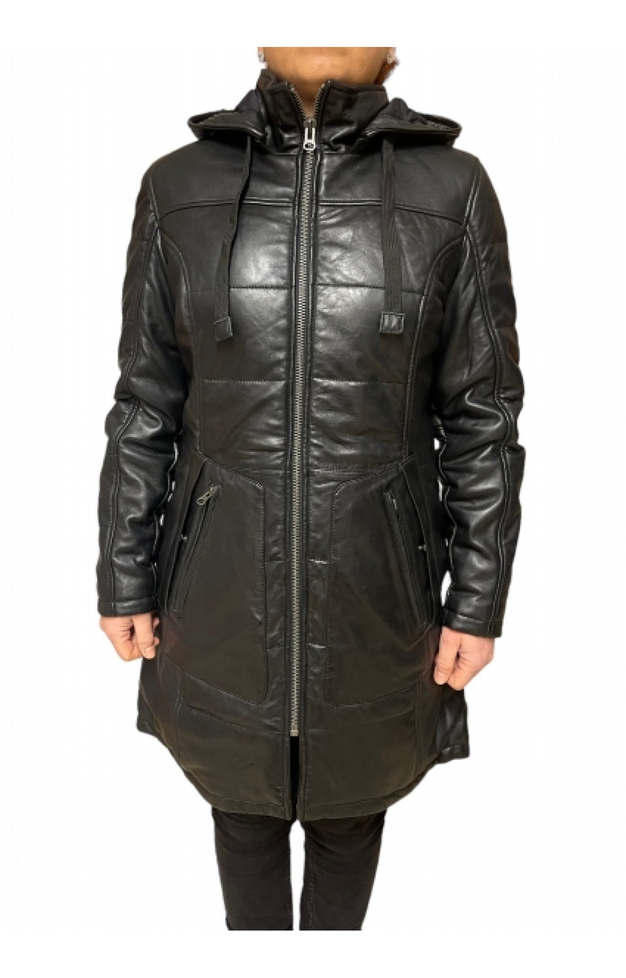 UC-100676 WOMENS LEATHER PUFFER JACKET BLACK
