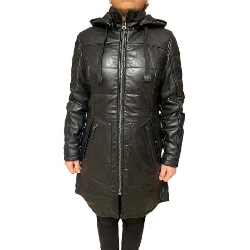 UC-100676 ΓΥΝΑΙΚΕΙΟ ΔΕΡΜΑΤΙΝΟ PUFFER ΜΠΟΥΦΑΝ ΜΑΥΡΟ