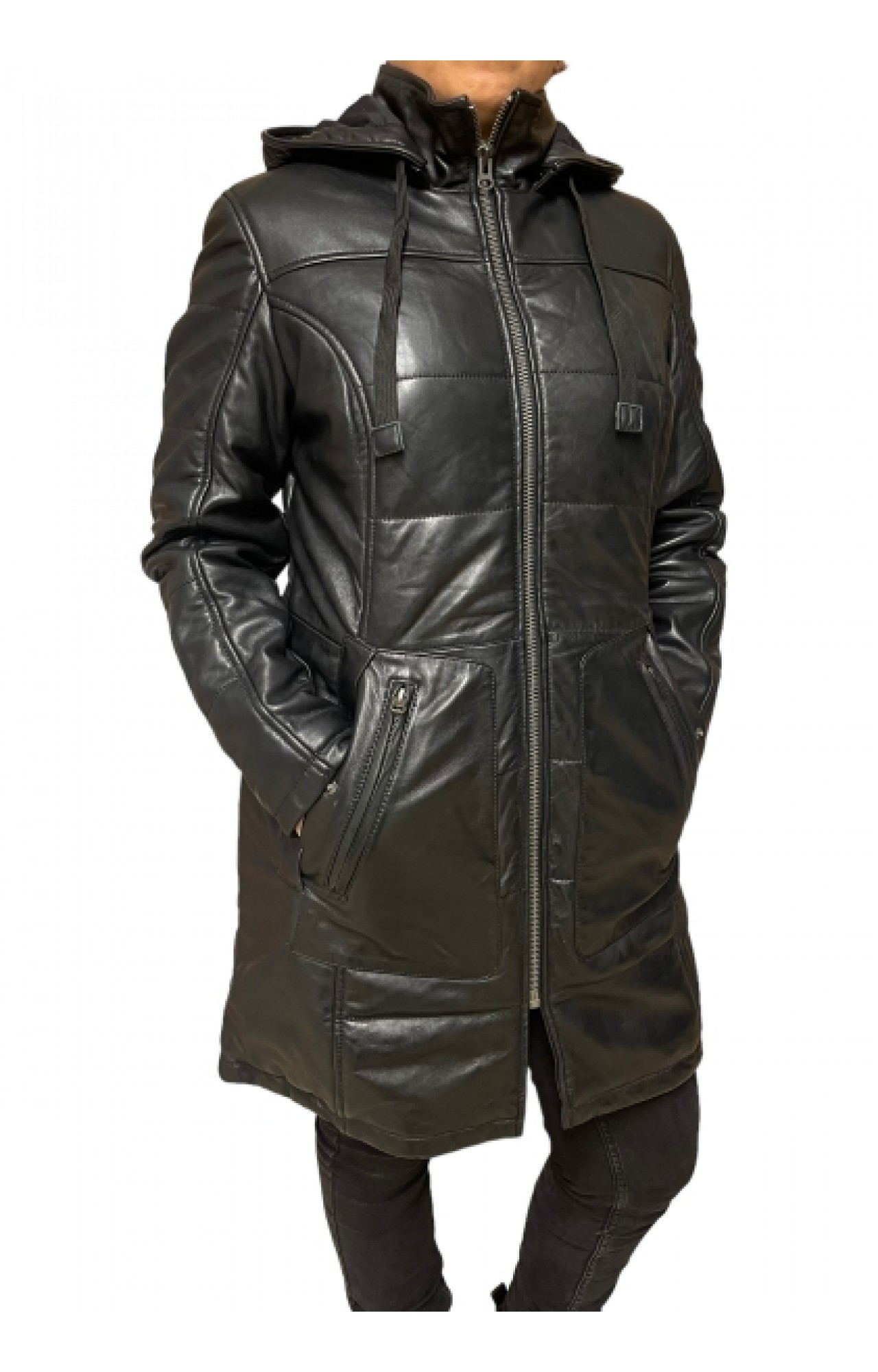 UC-100676 WOMENS LEATHER PUFFER JACKET BLACK