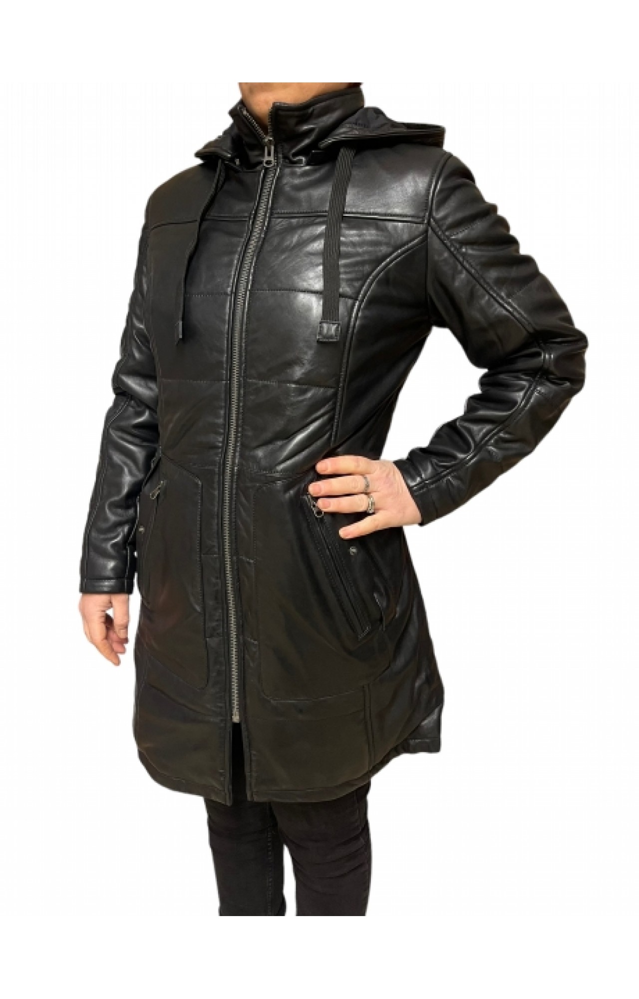 UC-100676 WOMENS LEATHER PUFFER JACKET BLACK