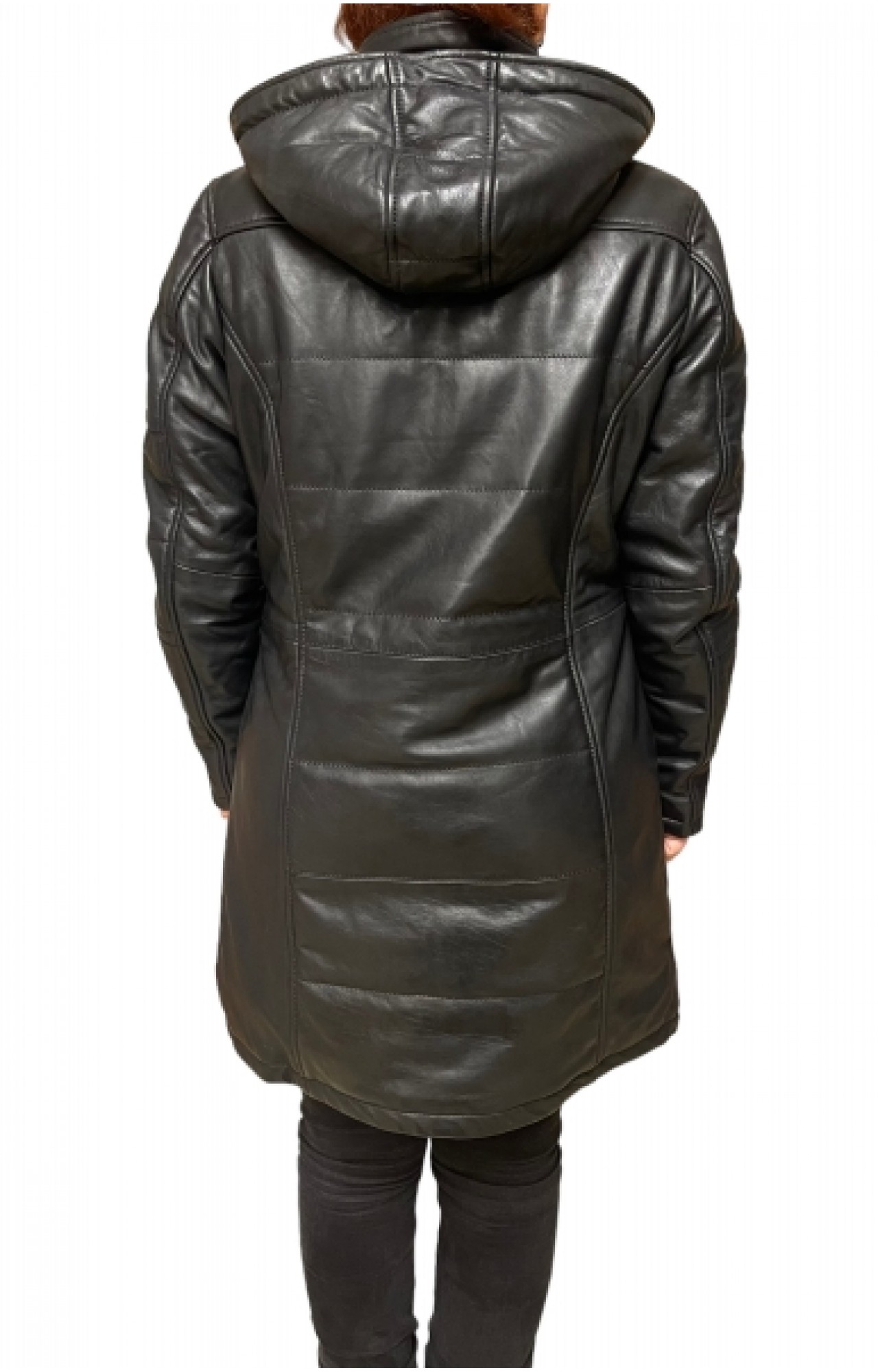 UC-100676 WOMENS LEATHER PUFFER JACKET BLACK