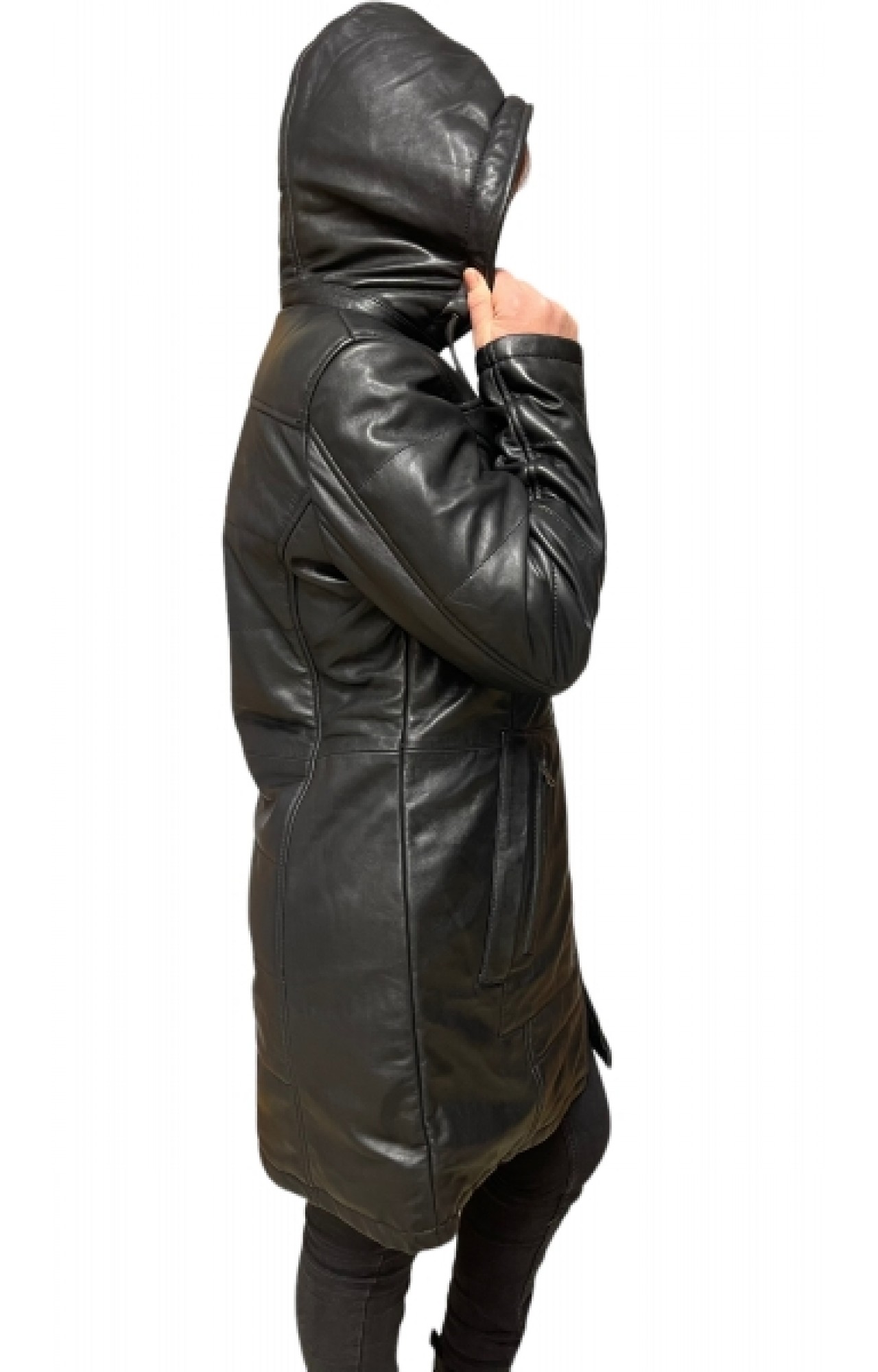 UC-100676 WOMENS LEATHER PUFFER JACKET BLACK