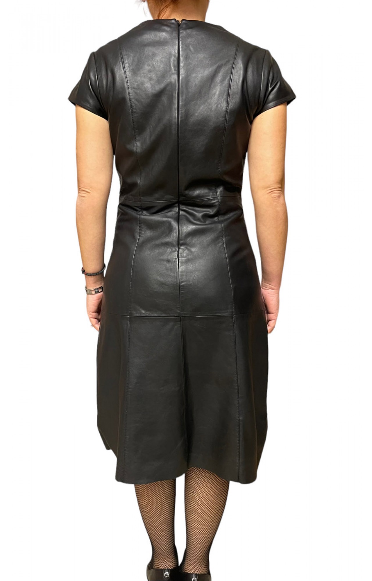 SIERRA WOMENS MIDI LEATHER DRESS BLACK