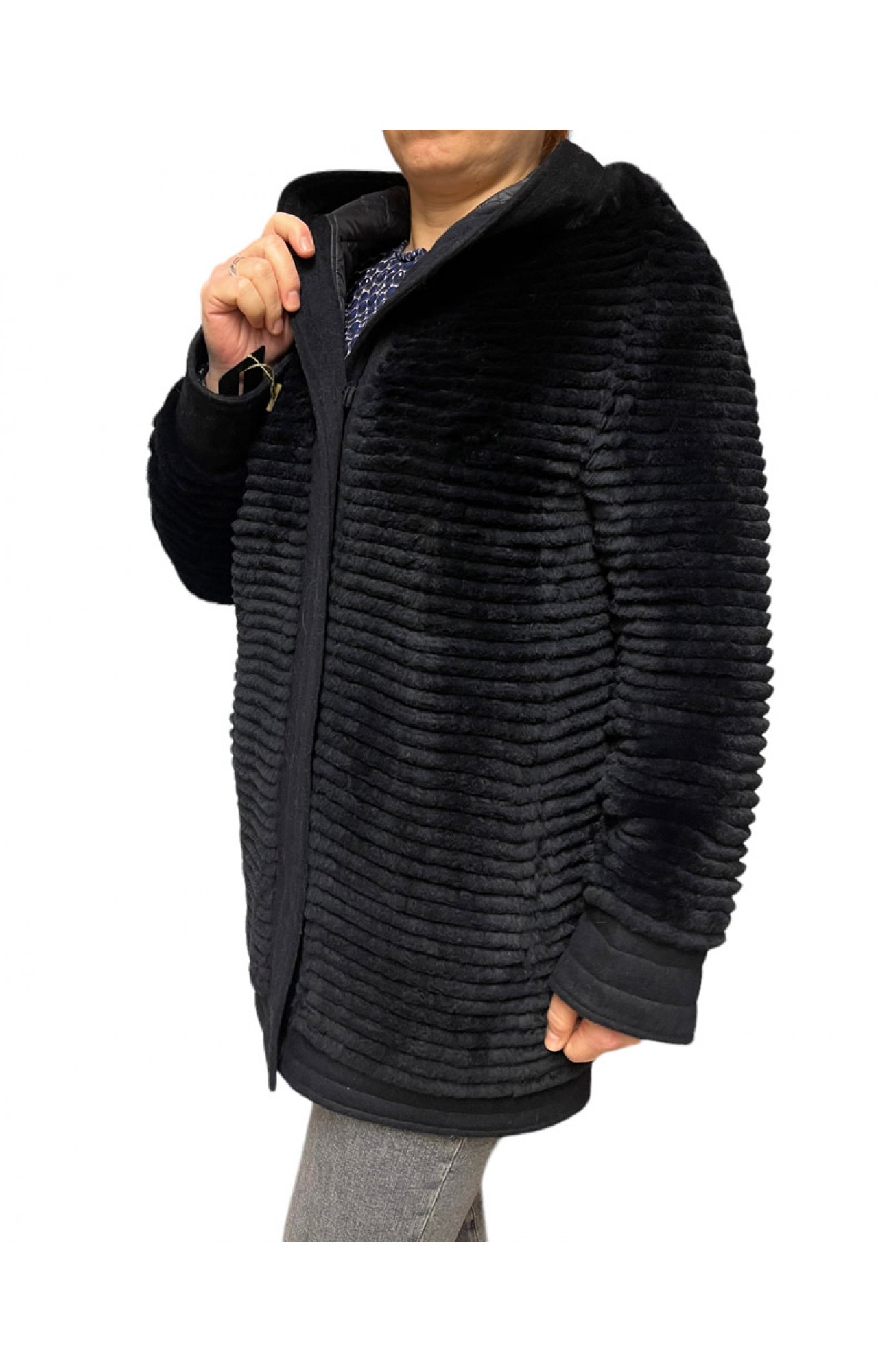 CAROL WOMENS DOUBLE SIDED FUR JACKET BLACK