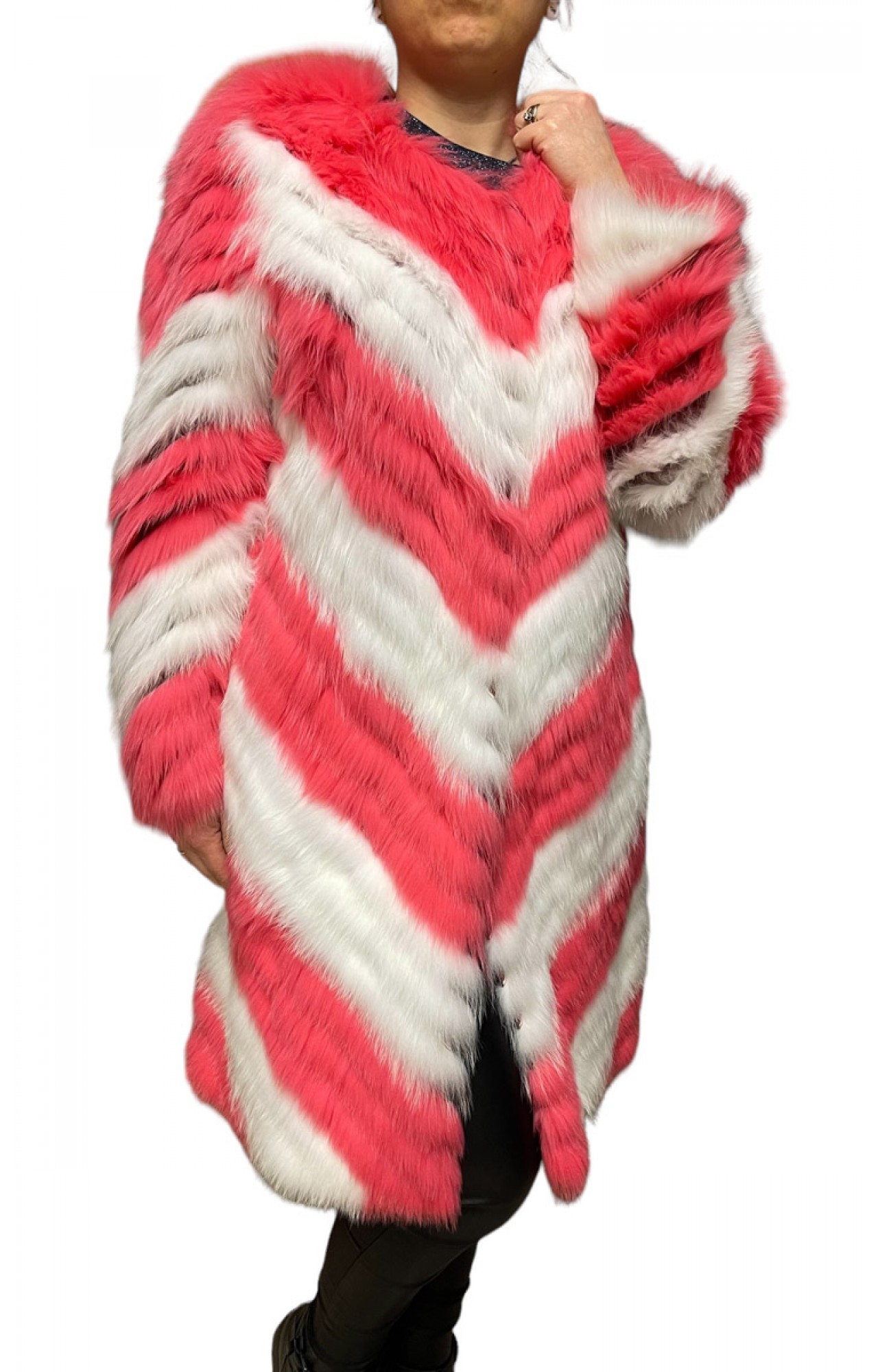BUBBLE WOMEN FOX FUR FUCHSIA-WHITE