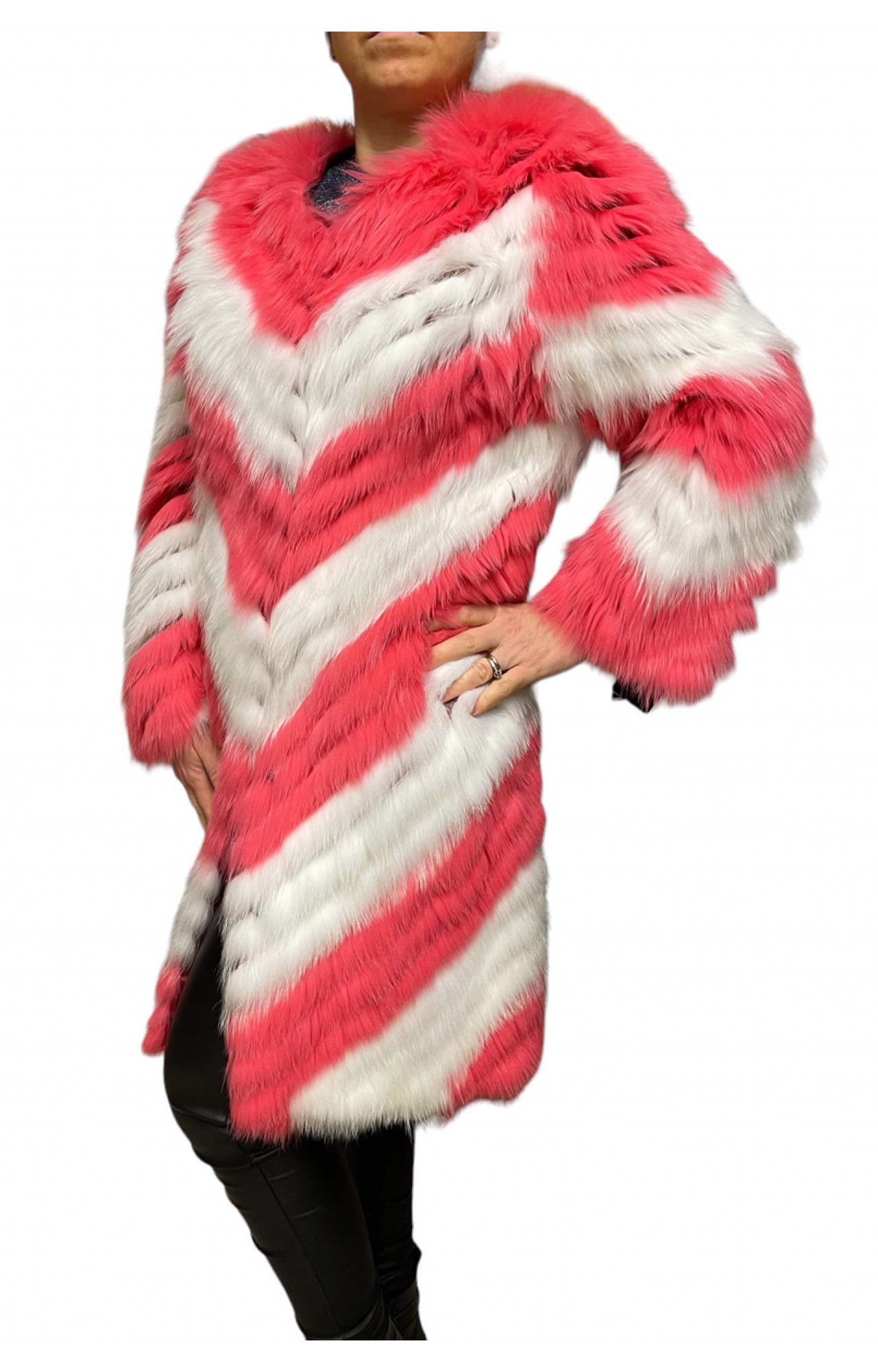 BUBBLE WOMEN FOX FUR FUCHSIA-WHITE