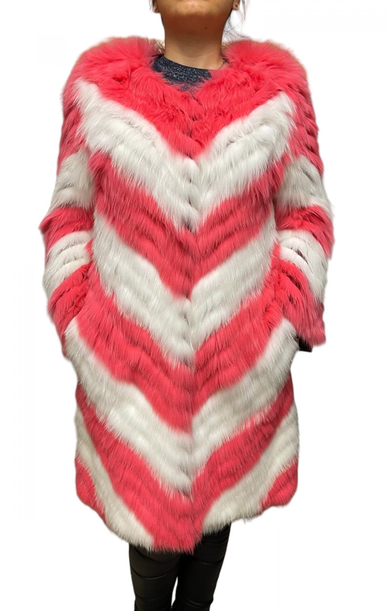 BUBBLE WOMEN FOX FUR FUCHSIA-WHITE