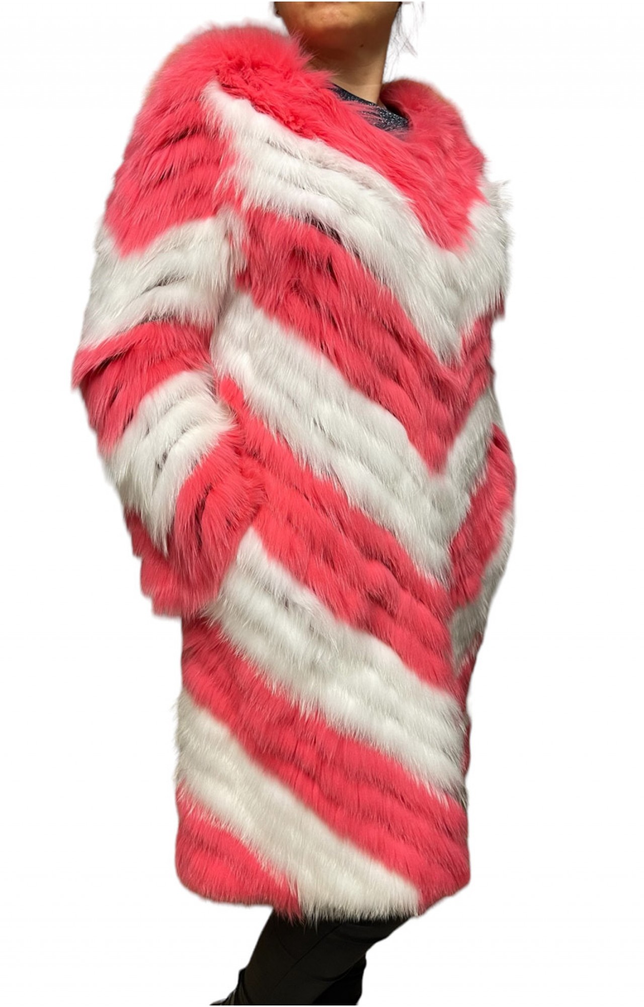 BUBBLE WOMEN FOX FUR FUCHSIA-WHITE