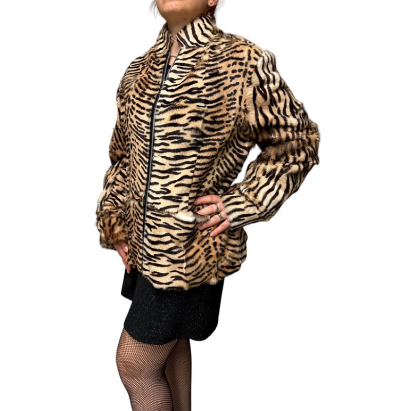 ROSALIA WOMENS LEOPARD FUR JACKET
