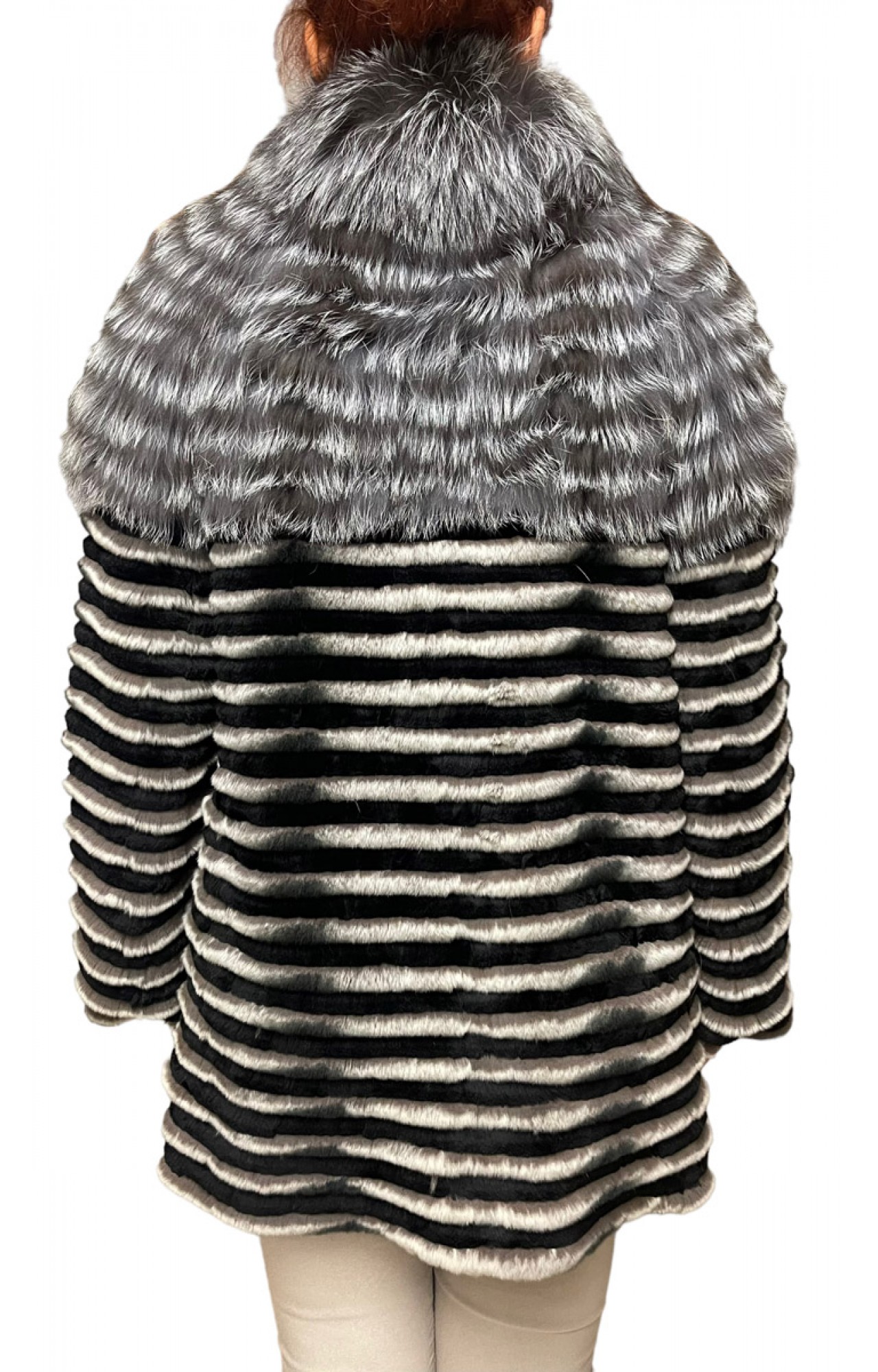  1617A WOMENS FOX FUR-REX GREY-BLACK