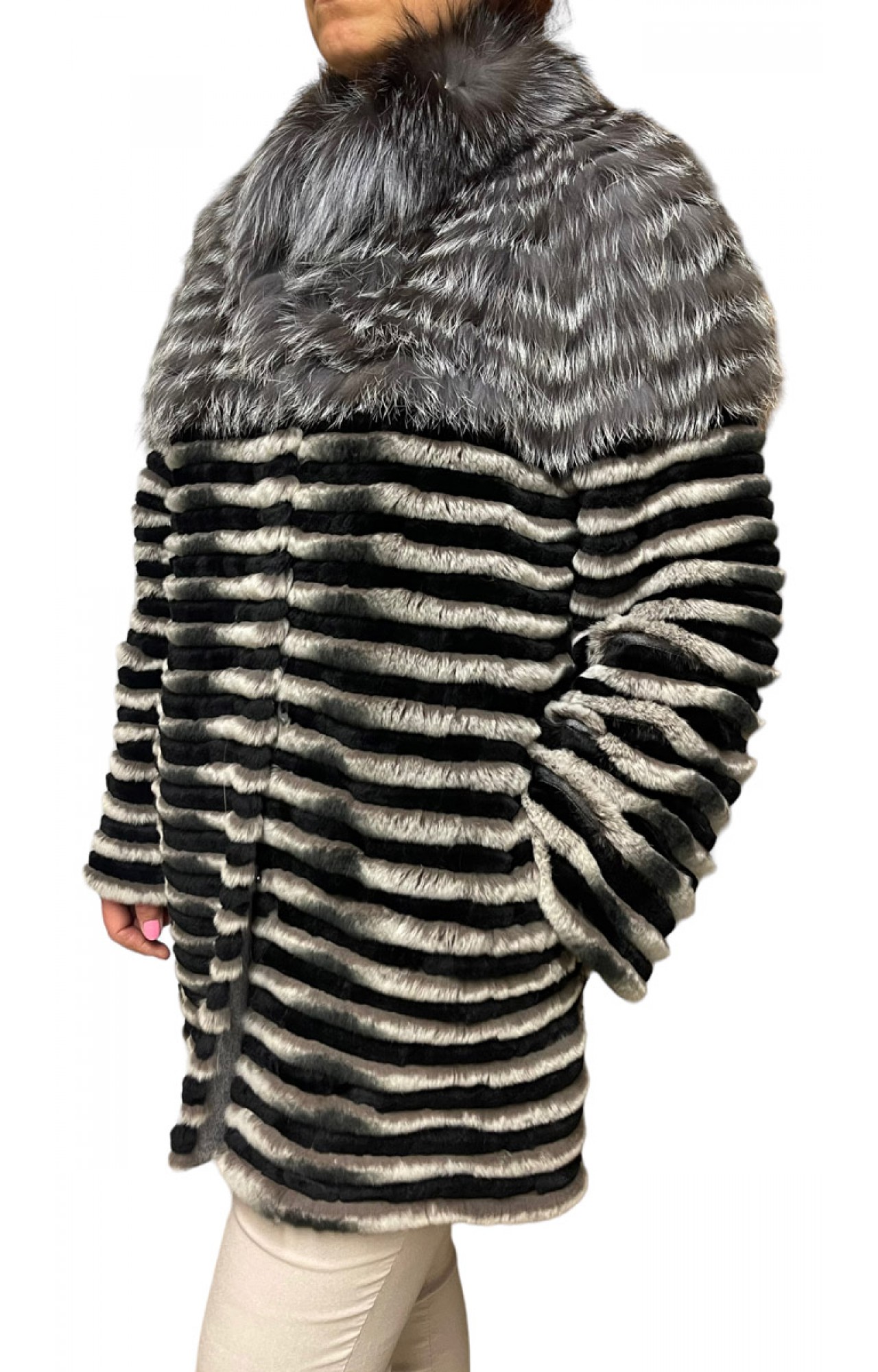  1617A WOMENS FOX FUR-REX GREY-BLACK