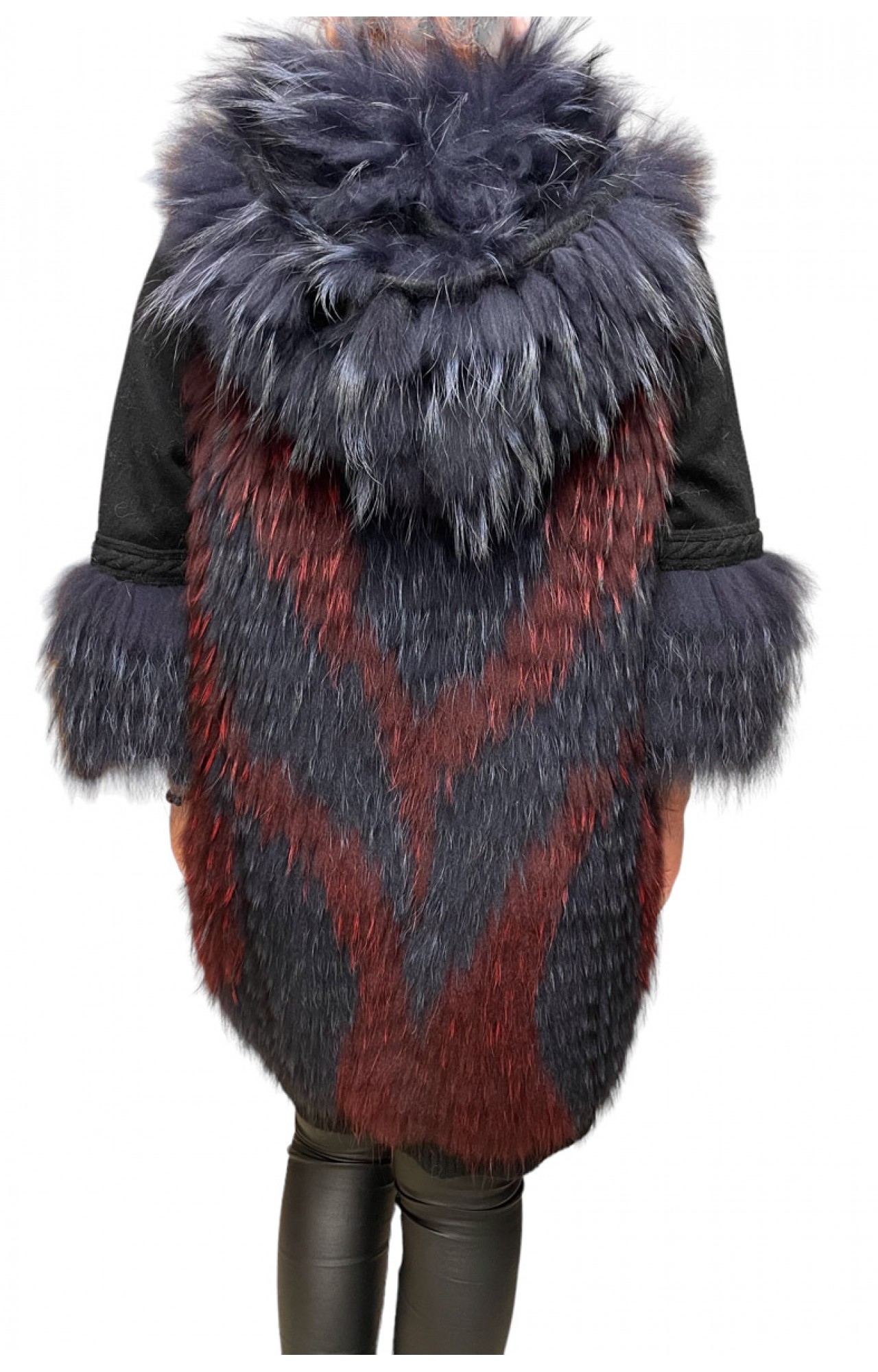1023B WOMENS FOX FUR BLACK WITH BORDEAUX AND BLUE HIGHLIGHTS