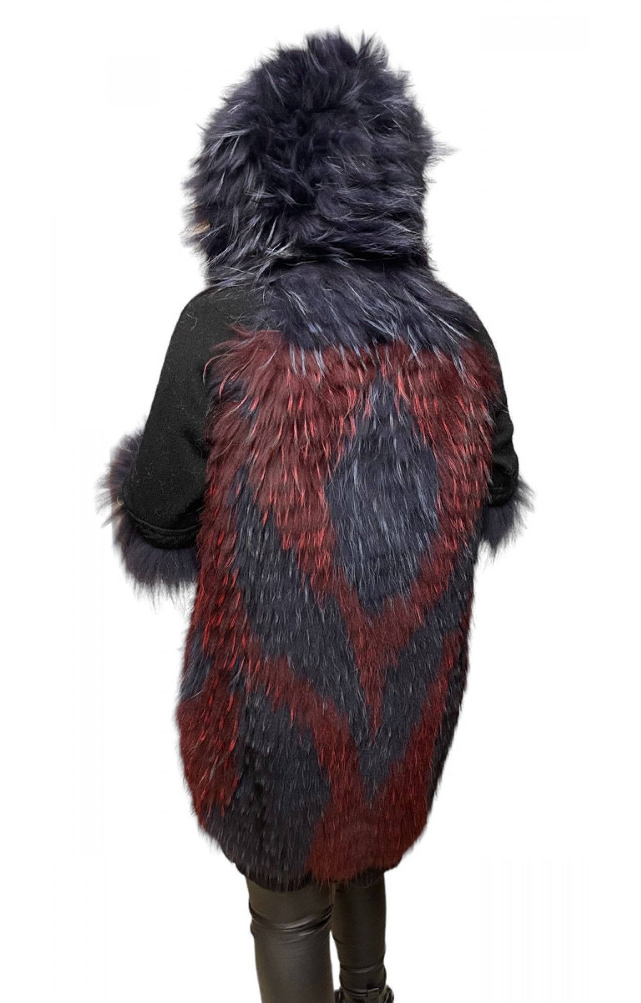 1023B WOMENS FOX FUR BLACK WITH BORDEAUX AND BLUE HIGHLIGHTS