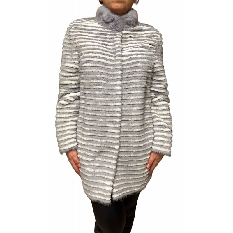 1674A WOMENS MINK-REX FUR WHITE-GREY