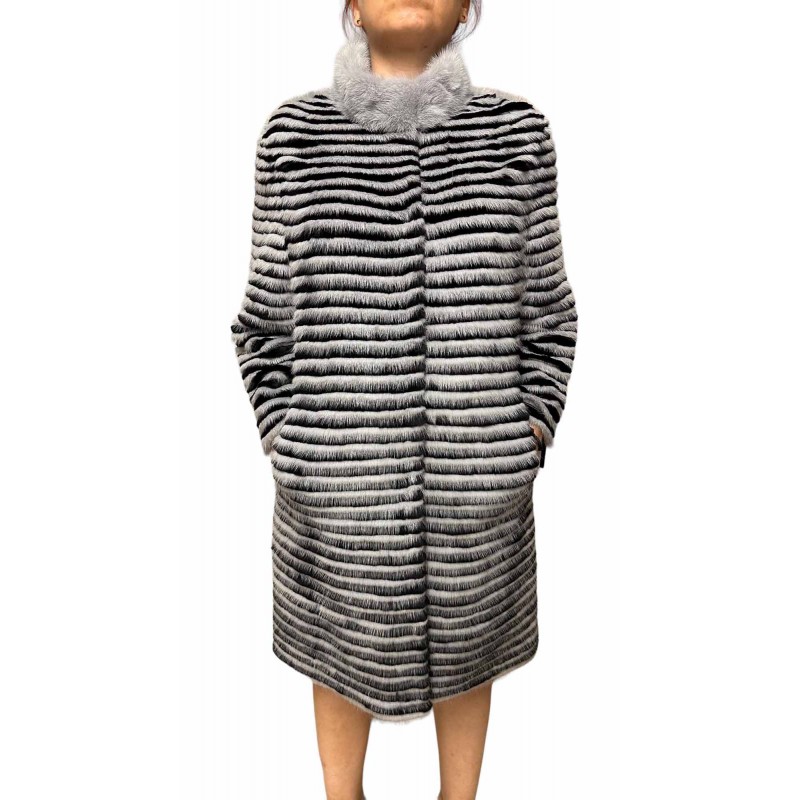 1726B WOMENS MINK-REX FUR BLACK-GREY