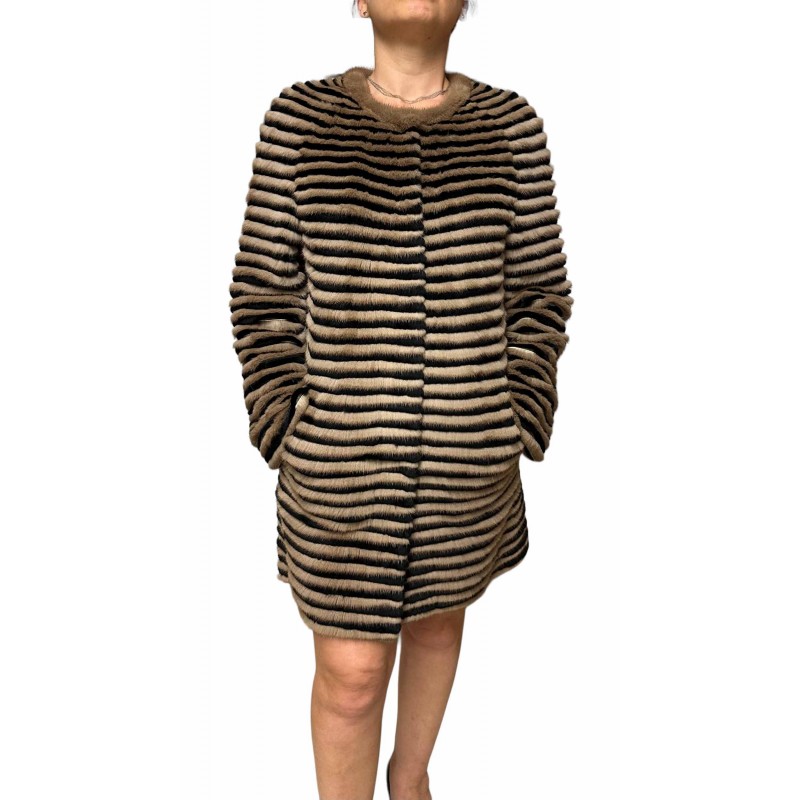 2133A WOMENS MINK-REX FUR BEIGE-BLACK