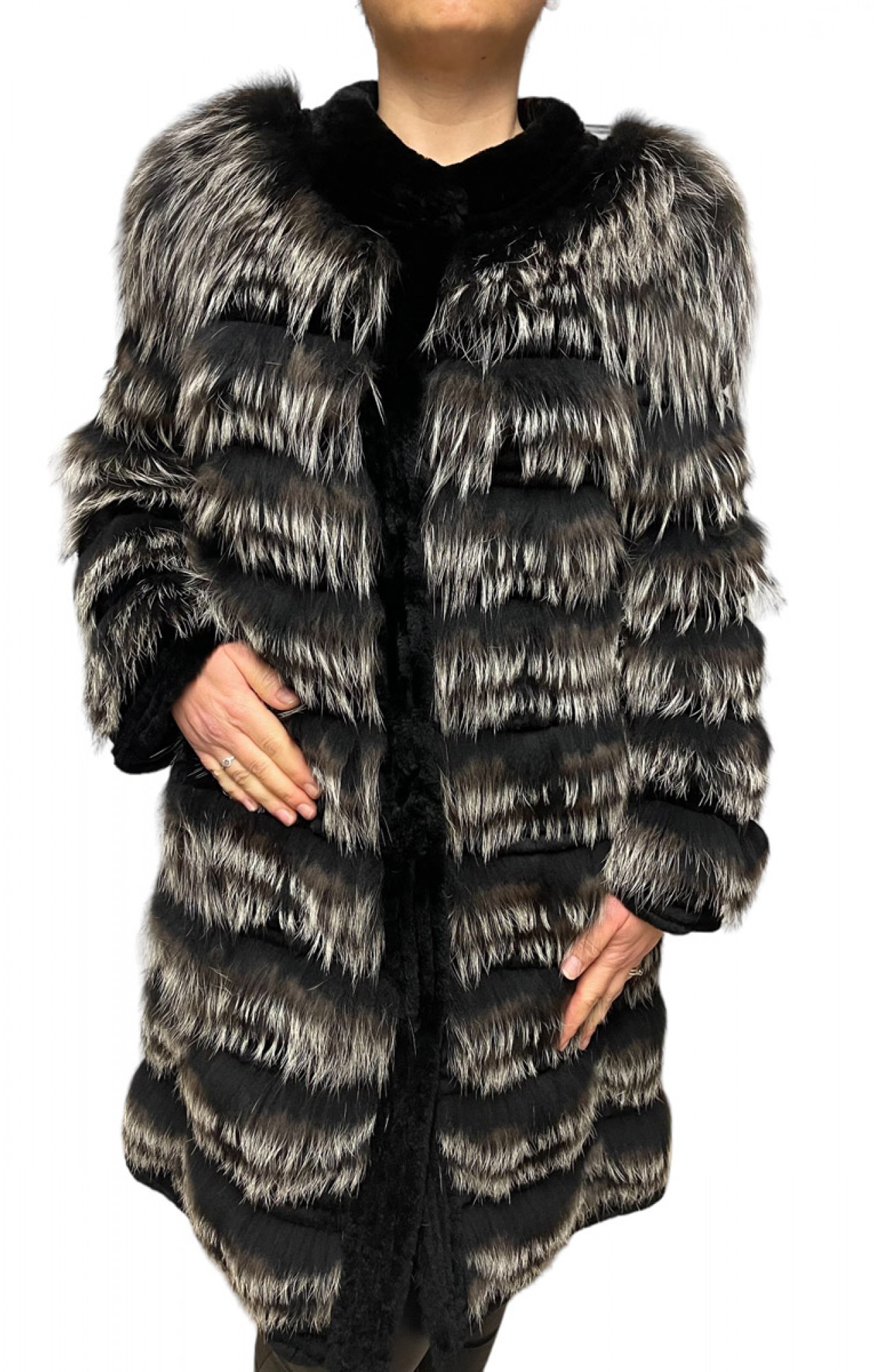 2136A WOMENS REX-FOX FUR BLACK