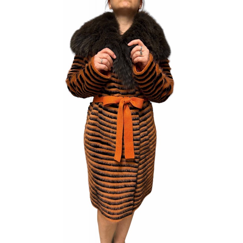 2296A WOMENS MINK-REX FUR BLACK-ORANGE