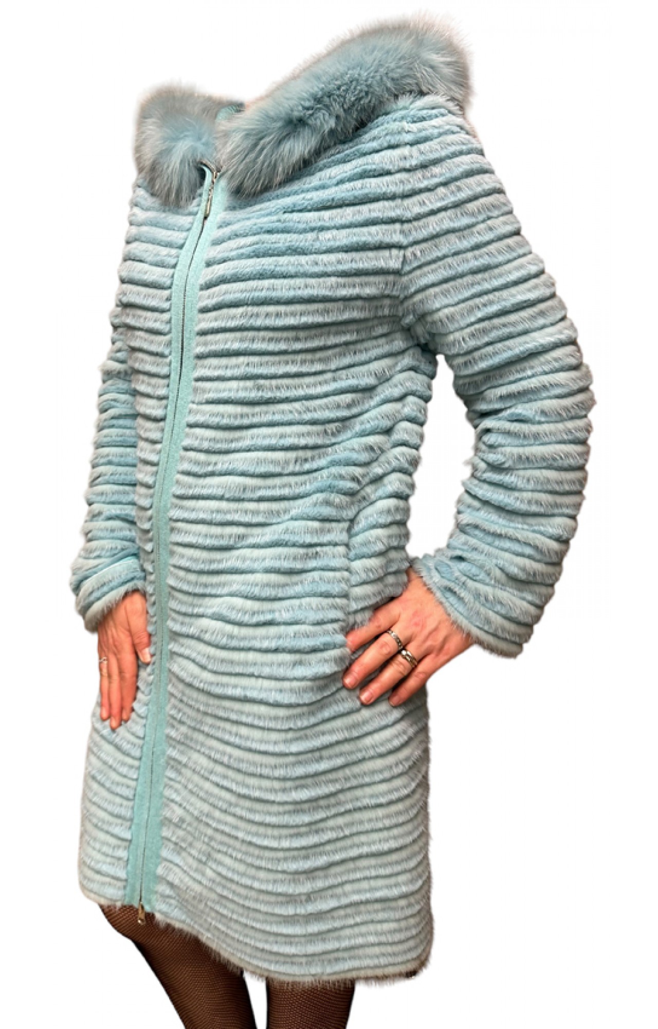 AQUARIUM WOMEN REX-MINK FUR LT BLUE