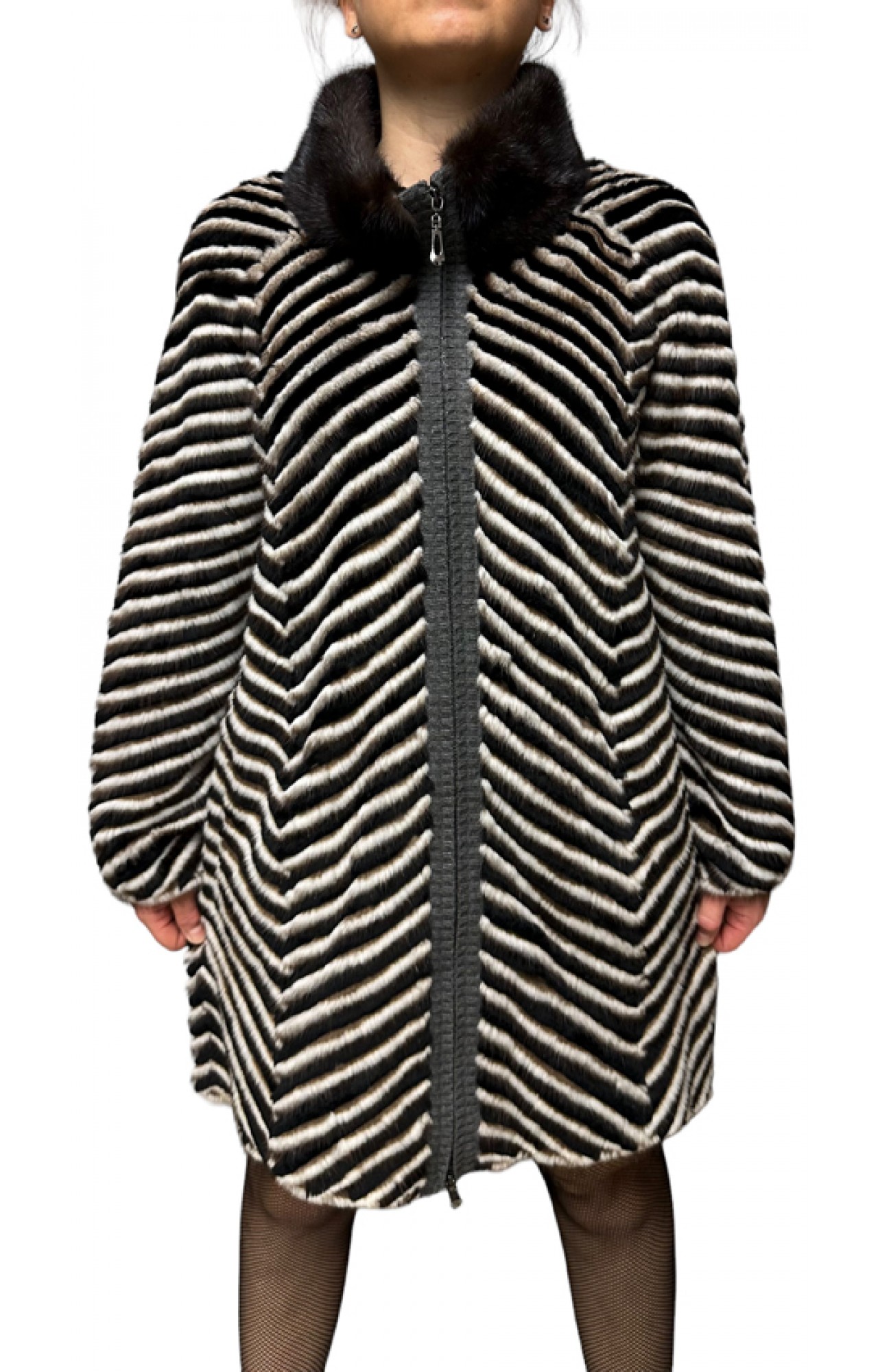 CECILLIA WOMENS MINK-REX FUR BROWN
