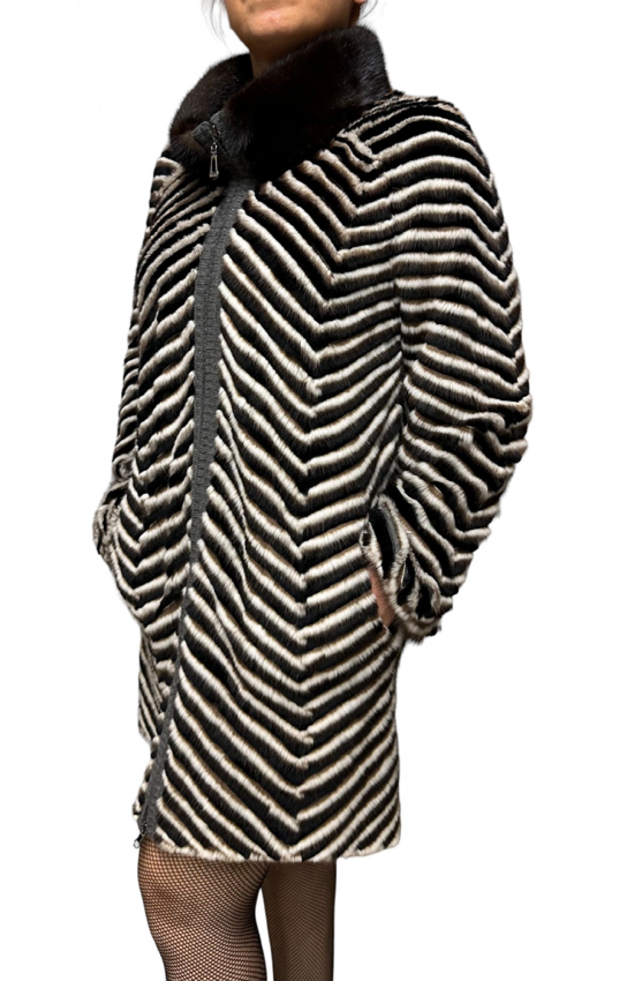 CECILLIA WOMENS MINK-REX FUR BROWN