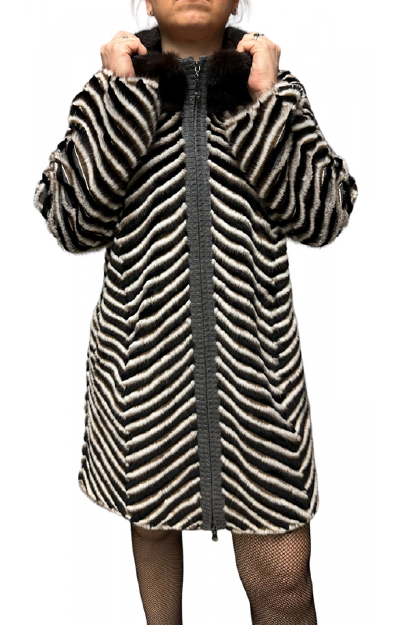 CECILLIA WOMENS MINK-REX FUR BROWN