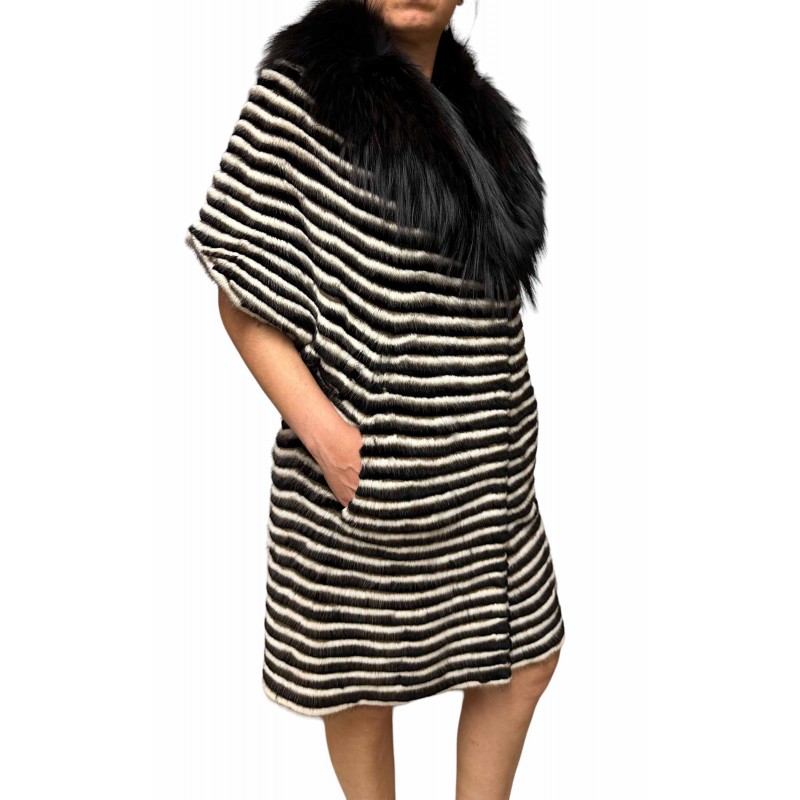 CHINO-1 WOMENS SHORT SLEEVED MINK-REX FUR BROWN-BEIGE CHINO-1 WOMENS SHORT SLEEVED MINK-REX FUR BROWN-BEIGE