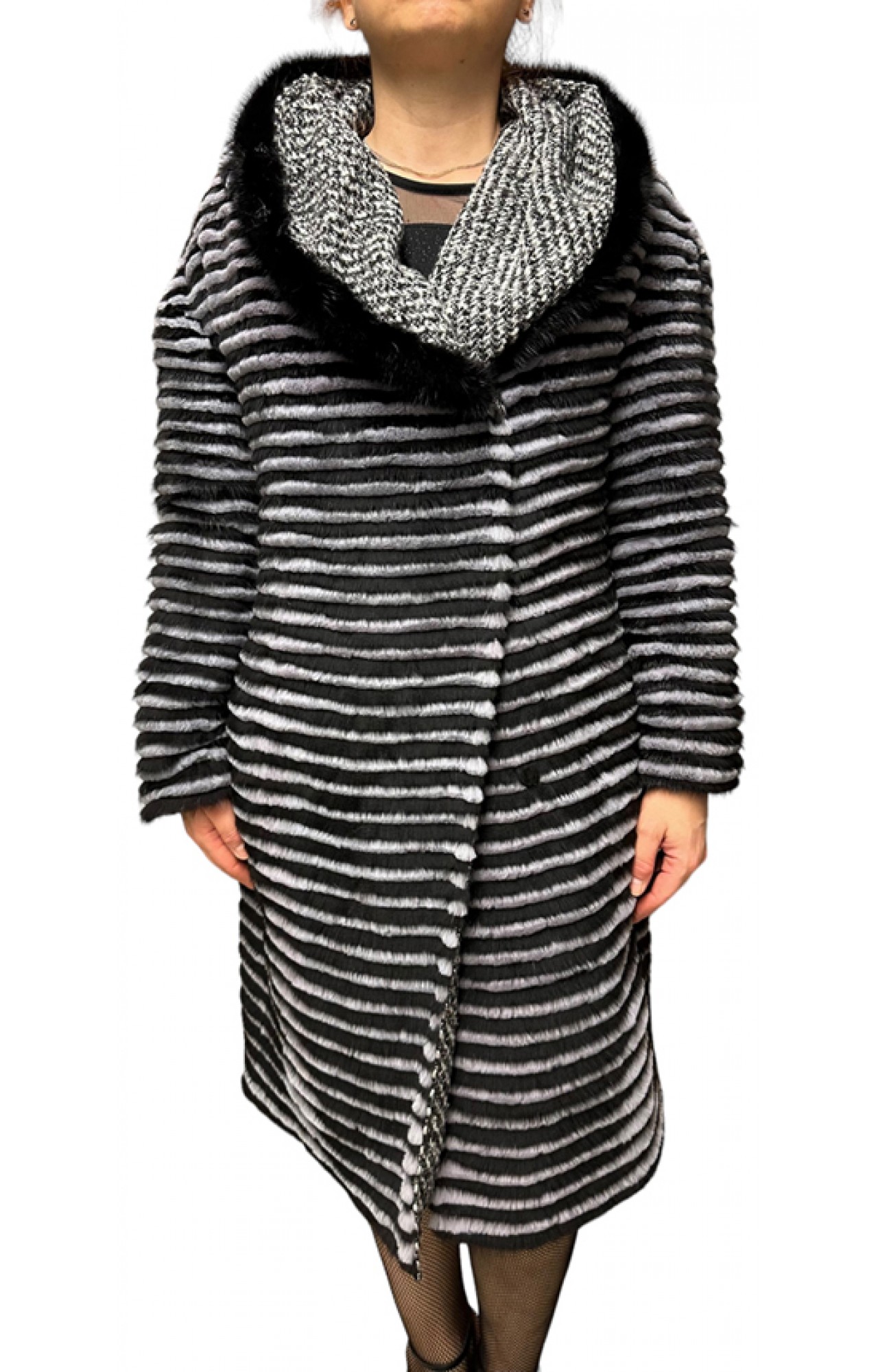 GALEA WOMENS DOUBLE-SIDED MINK-REX FUR GREY-BLACK