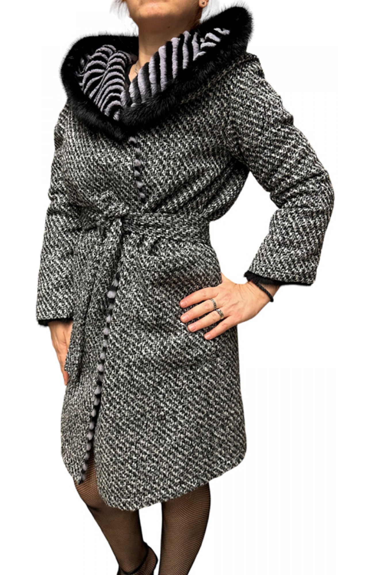 GALEA WOMENS DOUBLE-SIDED MINK-REX FUR GREY-BLACK