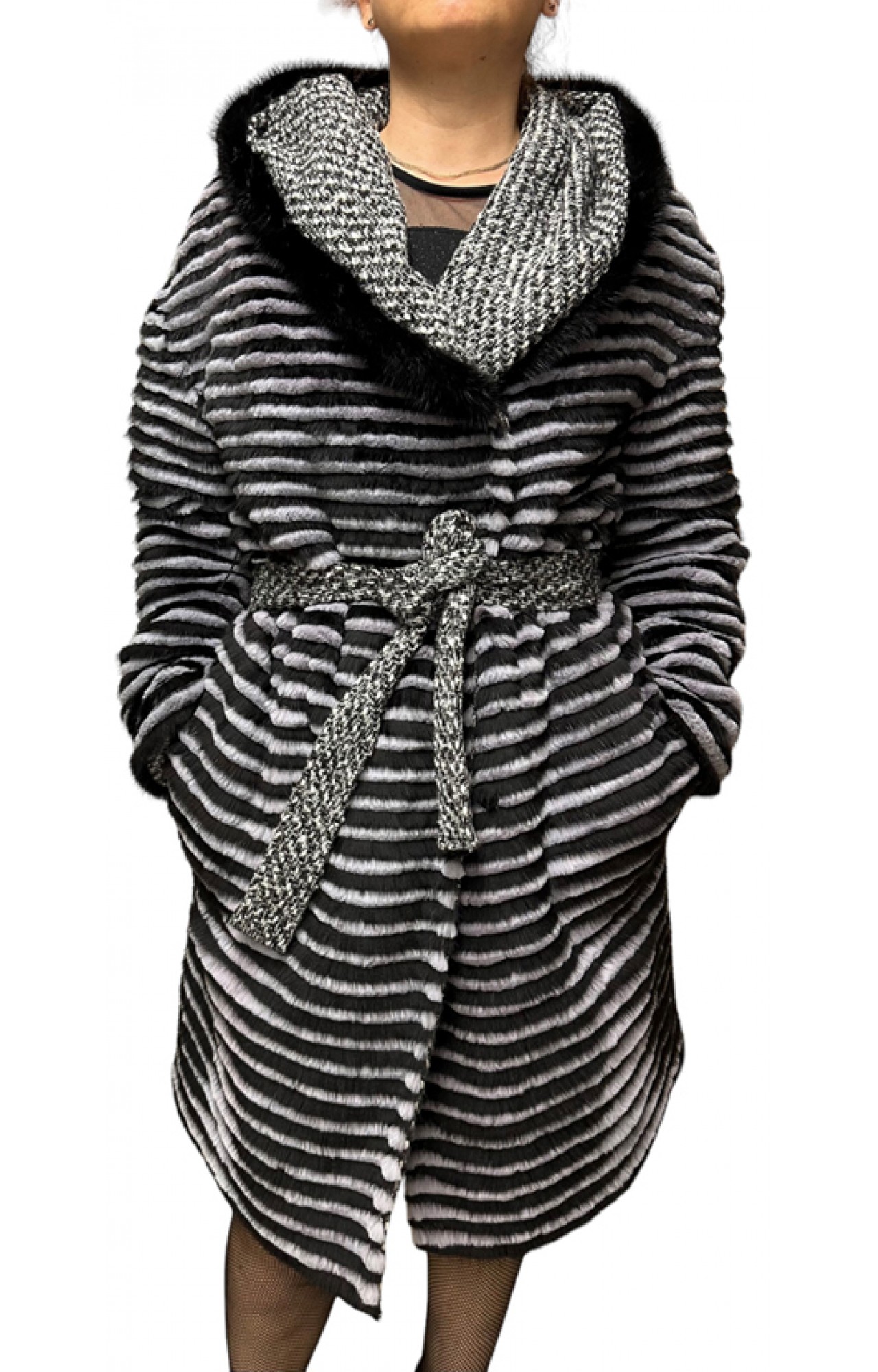 GALEA WOMENS DOUBLE-SIDED MINK-REX FUR GREY-BLACK