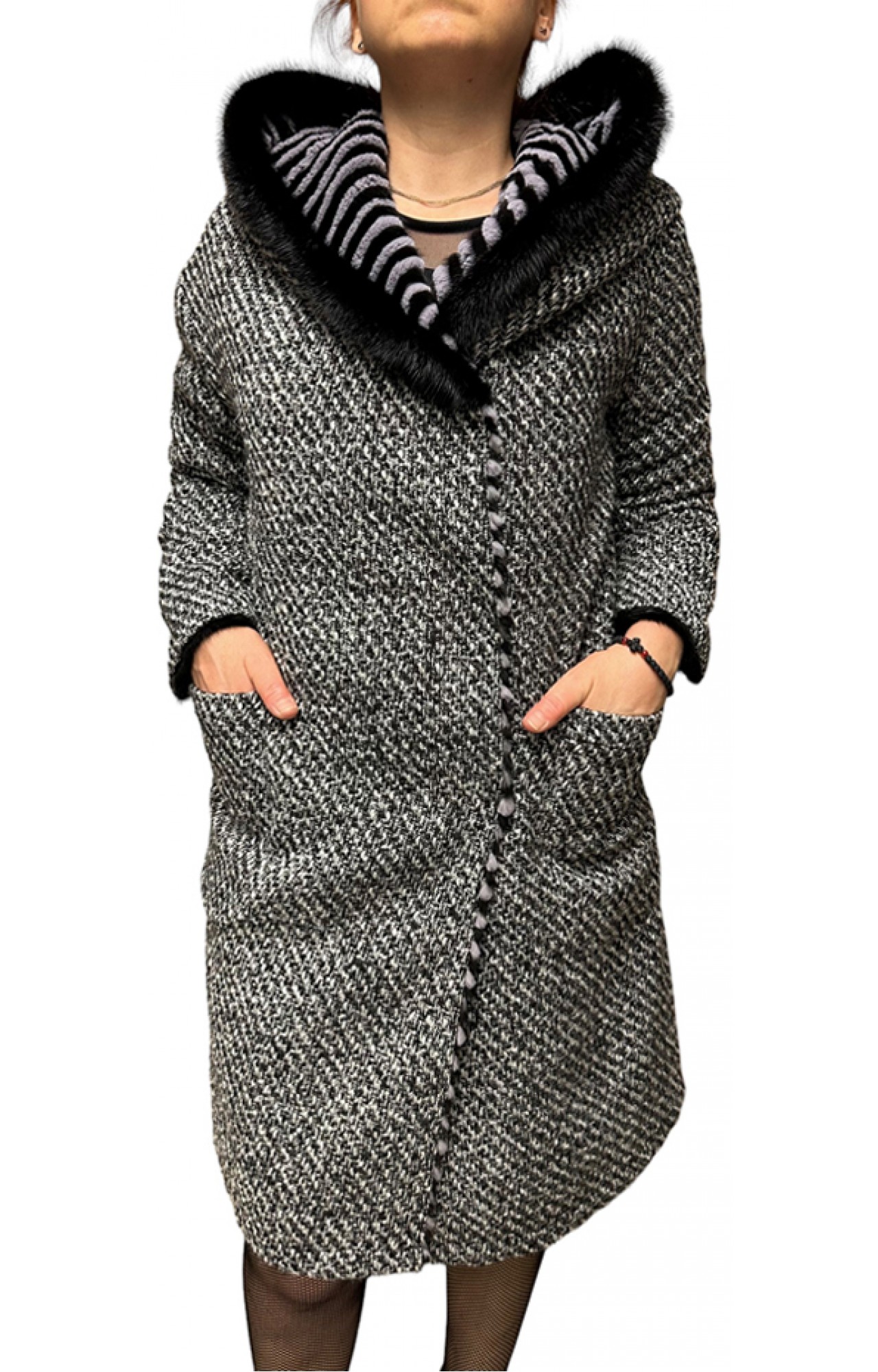 GALEA WOMENS DOUBLE-SIDED MINK-REX FUR GREY-BLACK
