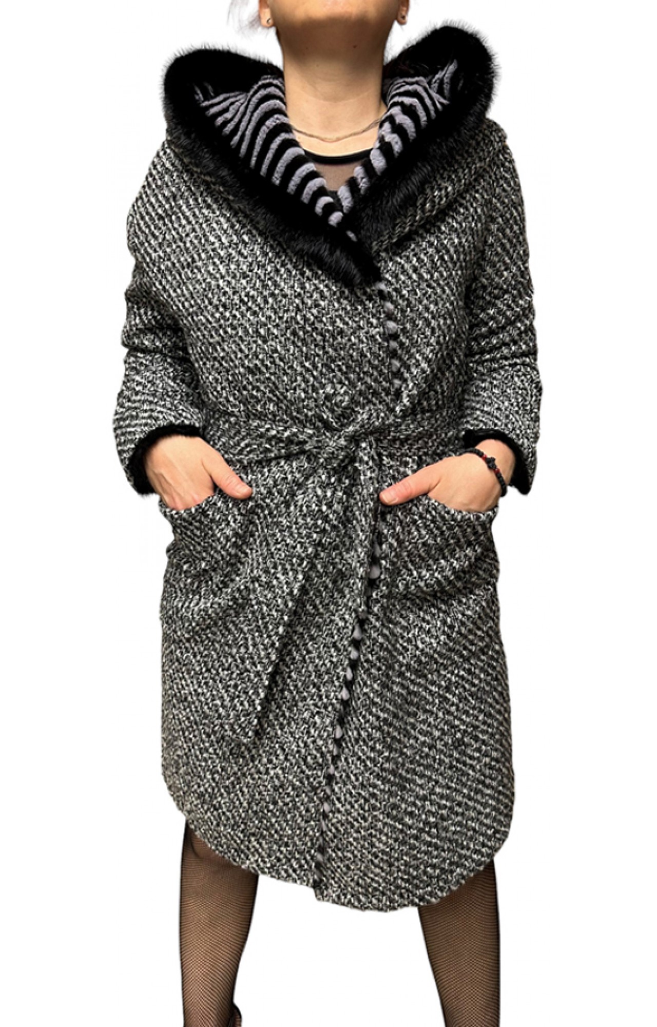 GALEA WOMENS DOUBLE-SIDED MINK-REX FUR GREY-BLACK