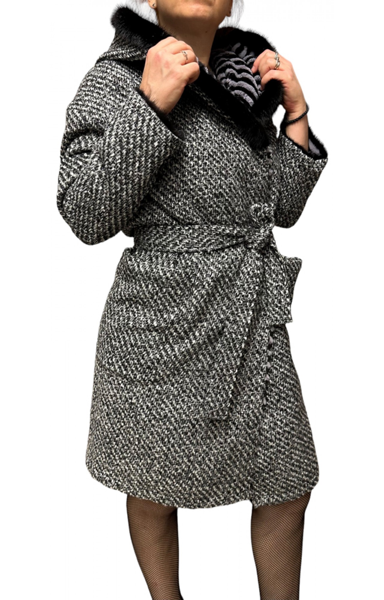 GALEA WOMENS DOUBLE-SIDED MINK-REX FUR GREY-BLACK