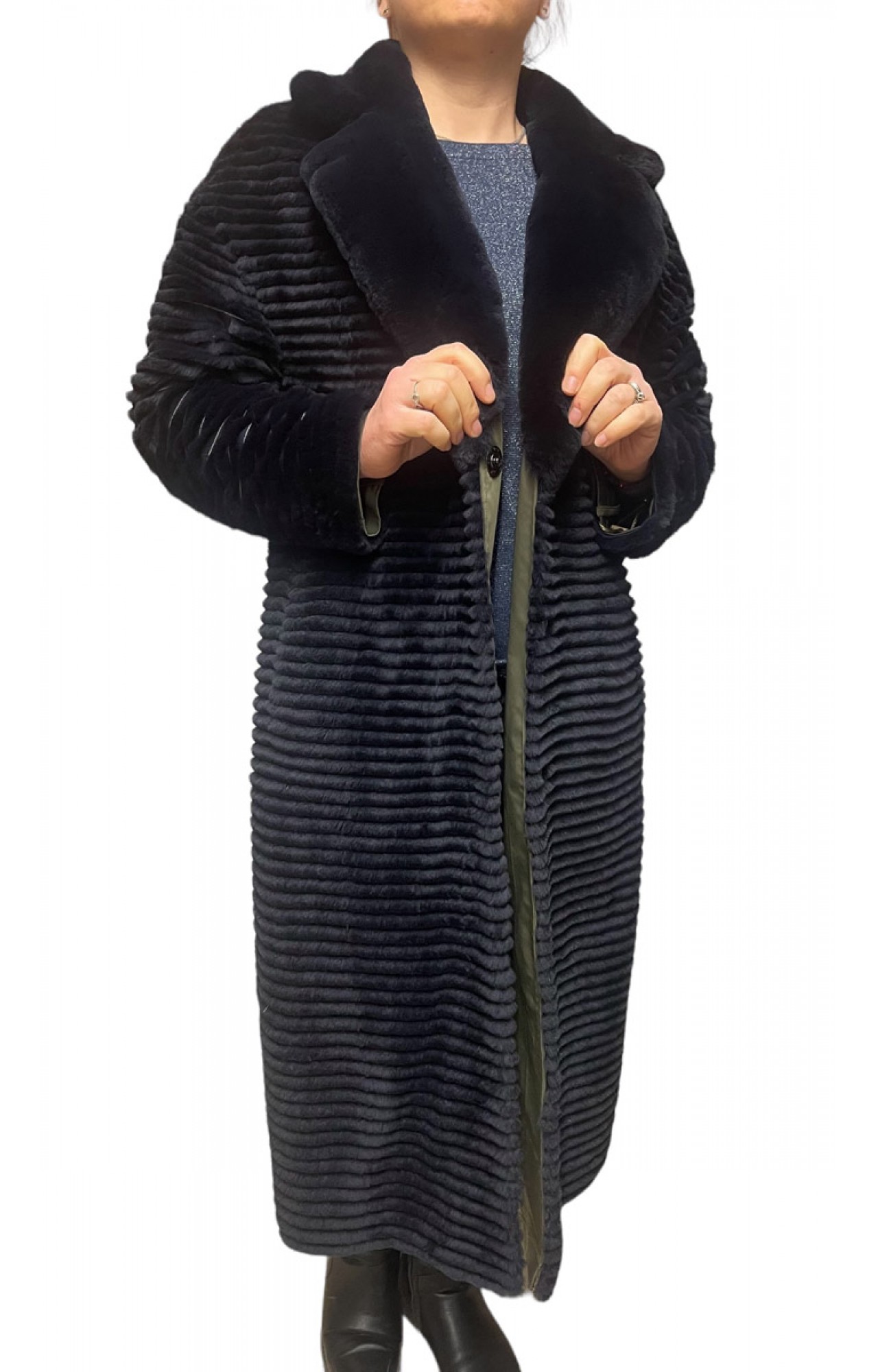 KATE WOMENS REX FUR DOUBLE SIDE BLACK