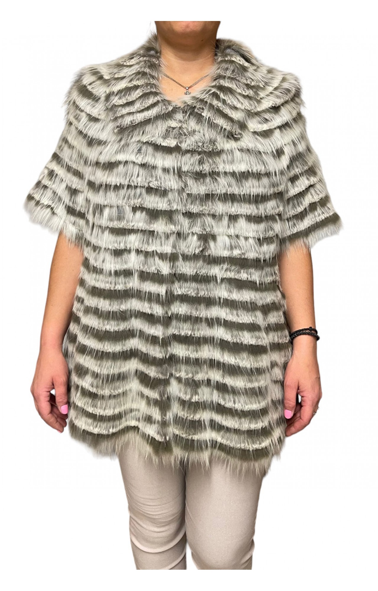 KYLIE WOMENS SHORT SLEEVES FOX-REX FUR GREY