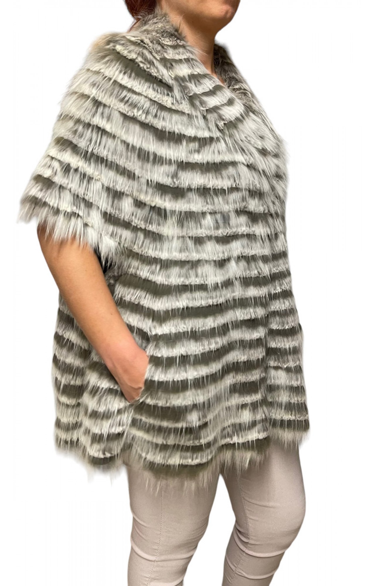 KYLIE WOMENS SHORT SLEEVES FOX-REX FUR GREY