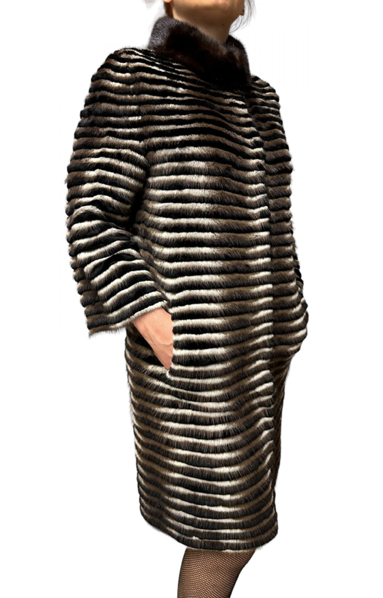 LAVENDER WOMENS MINK-REX FUR BLACK-BROWN