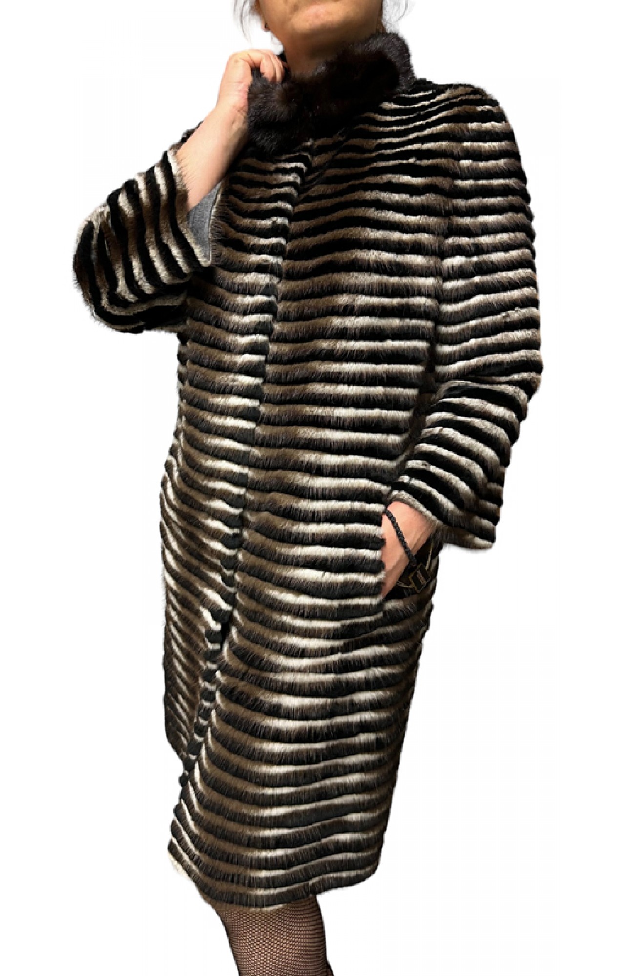 LAVENDER WOMENS MINK-REX FUR BLACK-BROWN