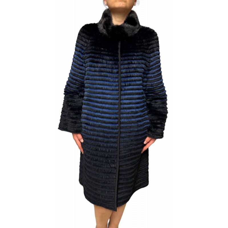 MARISA WOMENS DOUBLE-SIDED MINK-REX FUR BLACK-BLUE