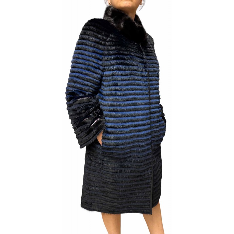 MARISA WOMENS DOUBLE-SIDED MINK-REX FUR BLACK-BLUE MARISA WOMENS DOUBLE-SIDED MINK-REX FUR BLACK-BLUE