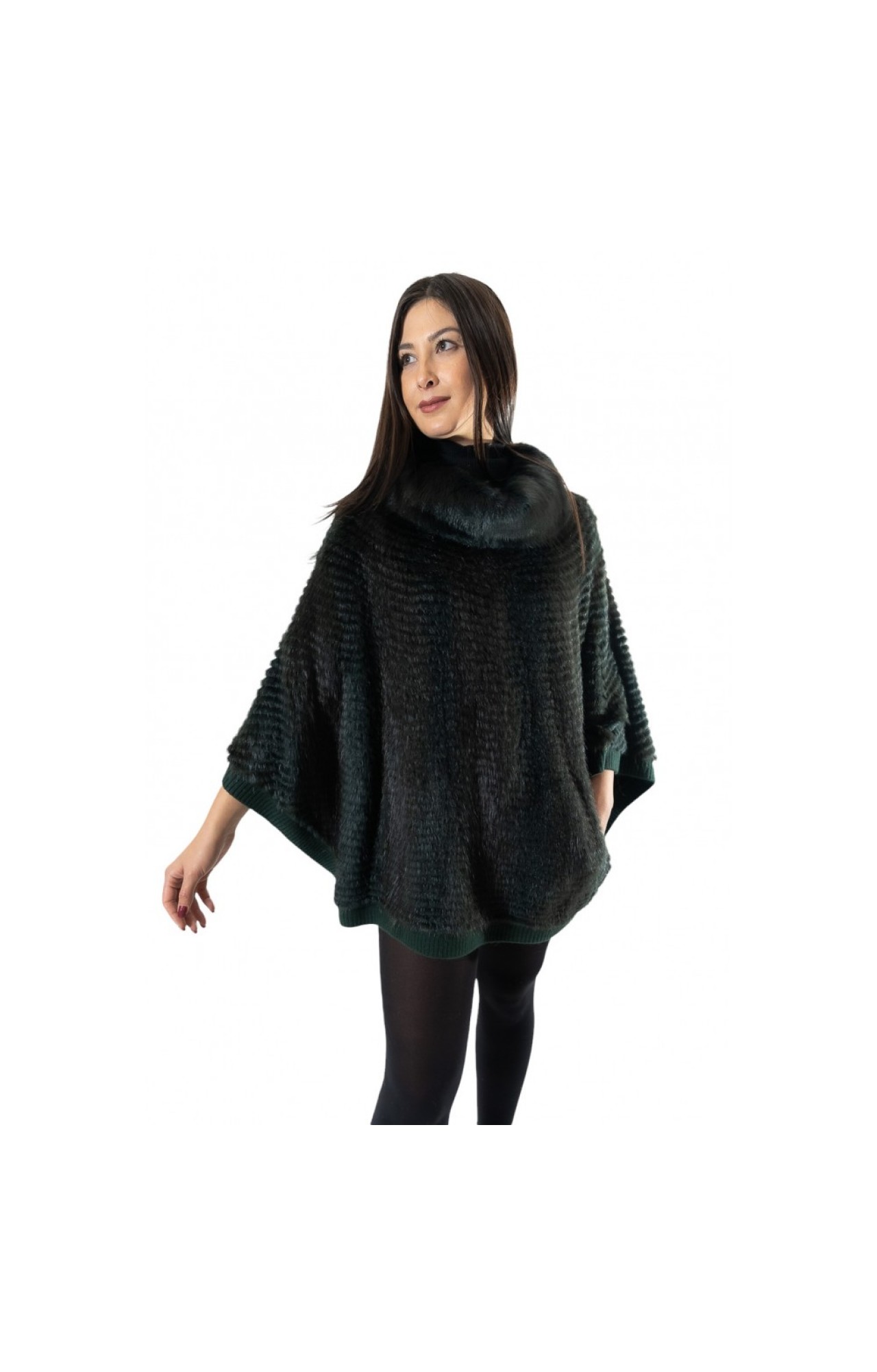 1005D GREEN WOMENS MINK PONCHO